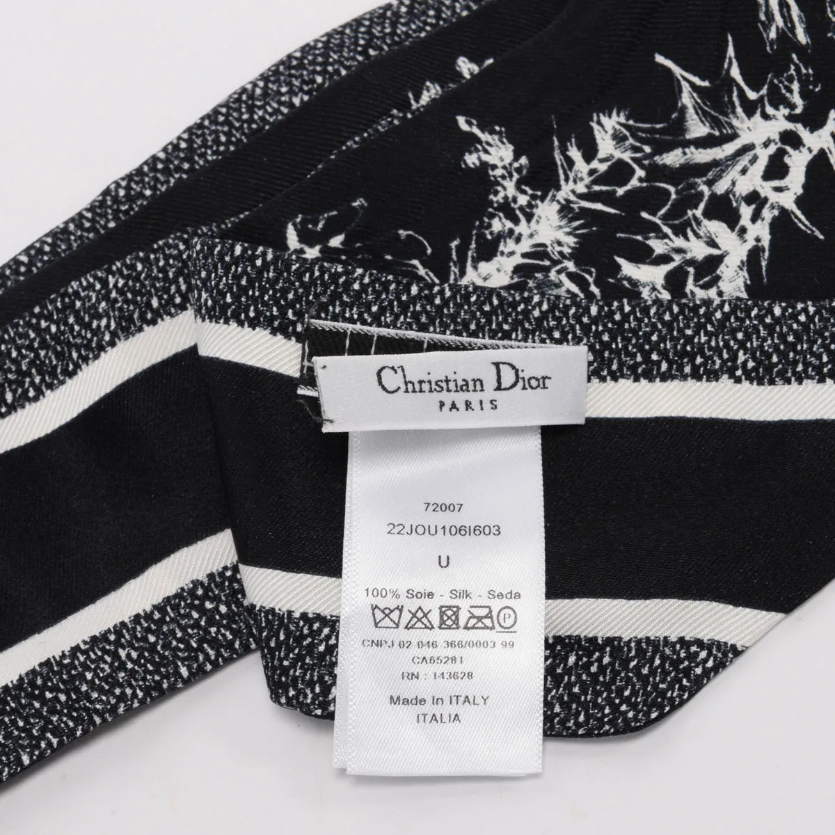 Dior Black & White Silk Toile de Jouy Flowers Mitzah