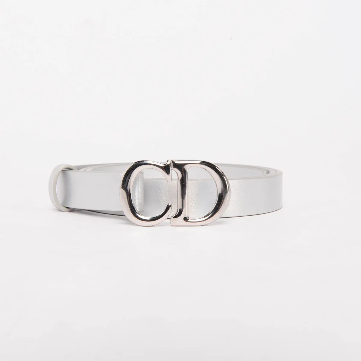 Dior Iridescent Silver Calfskin Saddle Belt