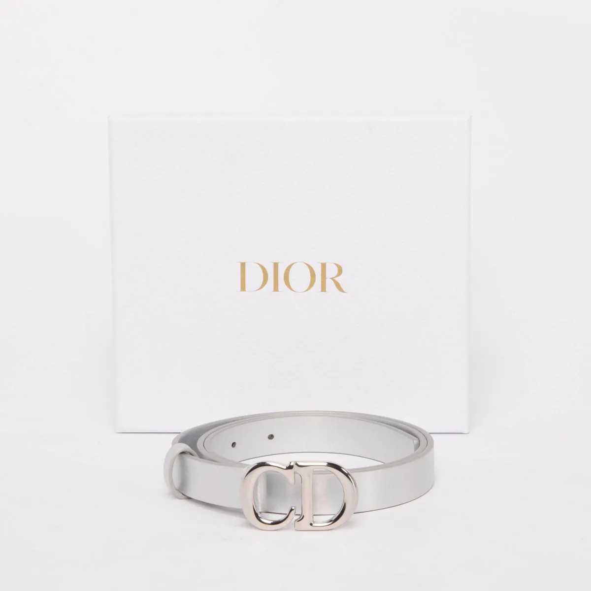 Dior Iridescent Silver Calfskin Saddle Belt