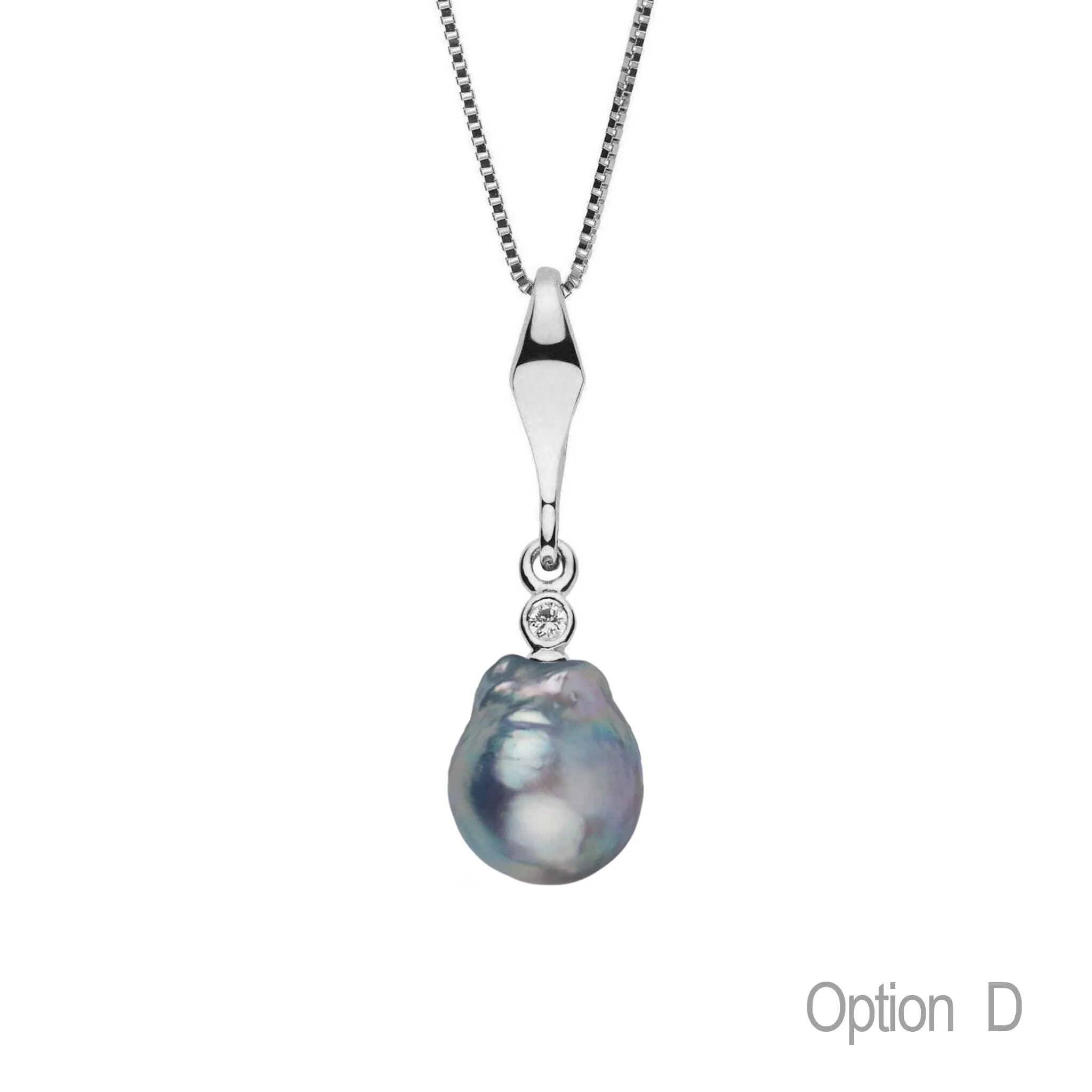 Essential Collection 9.5-10.0 mm Silver Blue Akoya Pearl and Diamond Pendant