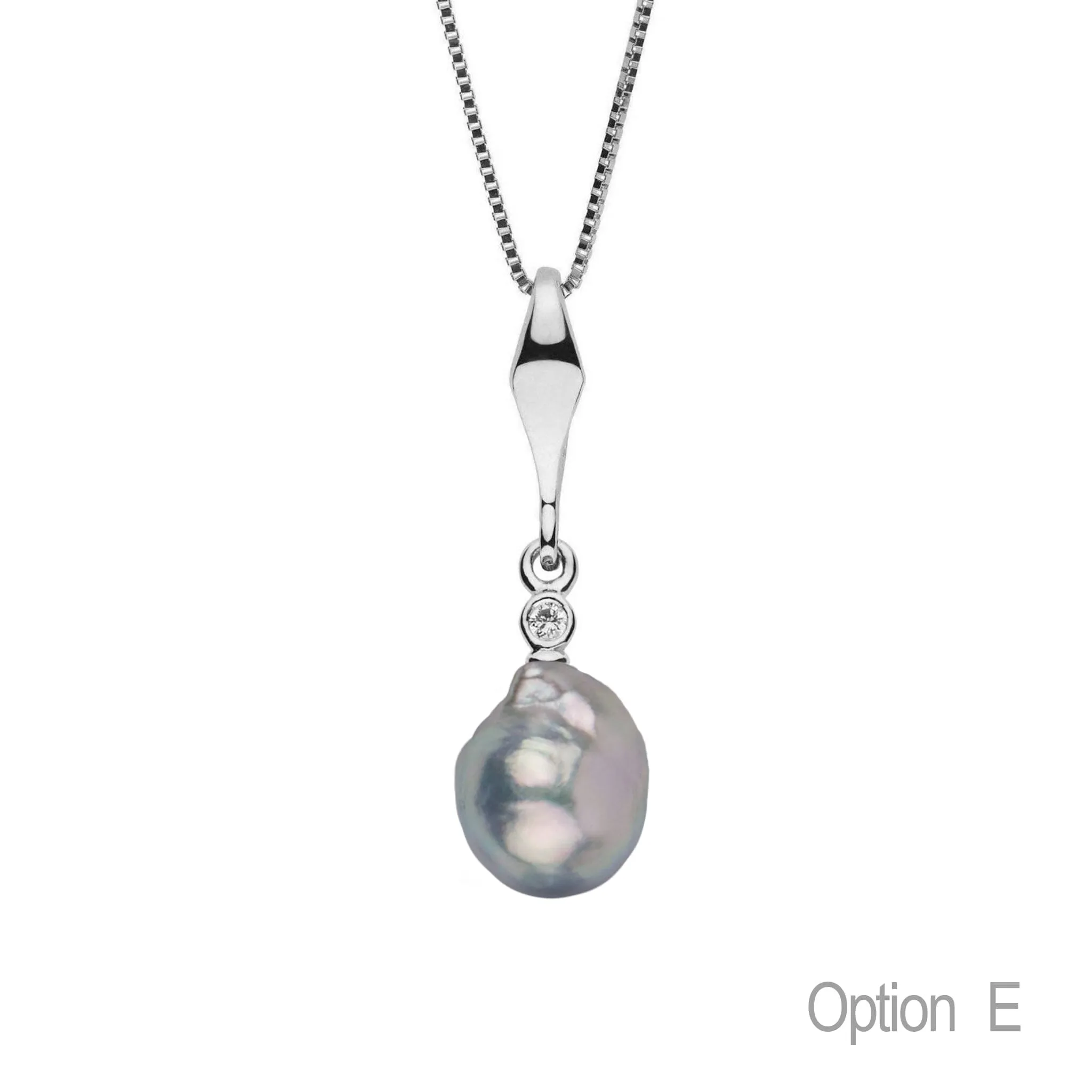 Essential Collection 9.5-10.0 mm Silver Blue Akoya Pearl and Diamond Pendant