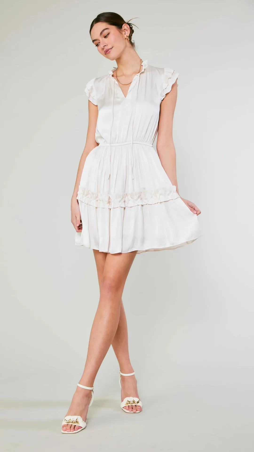 Flutter Sleeve Mini Dress - Pearl