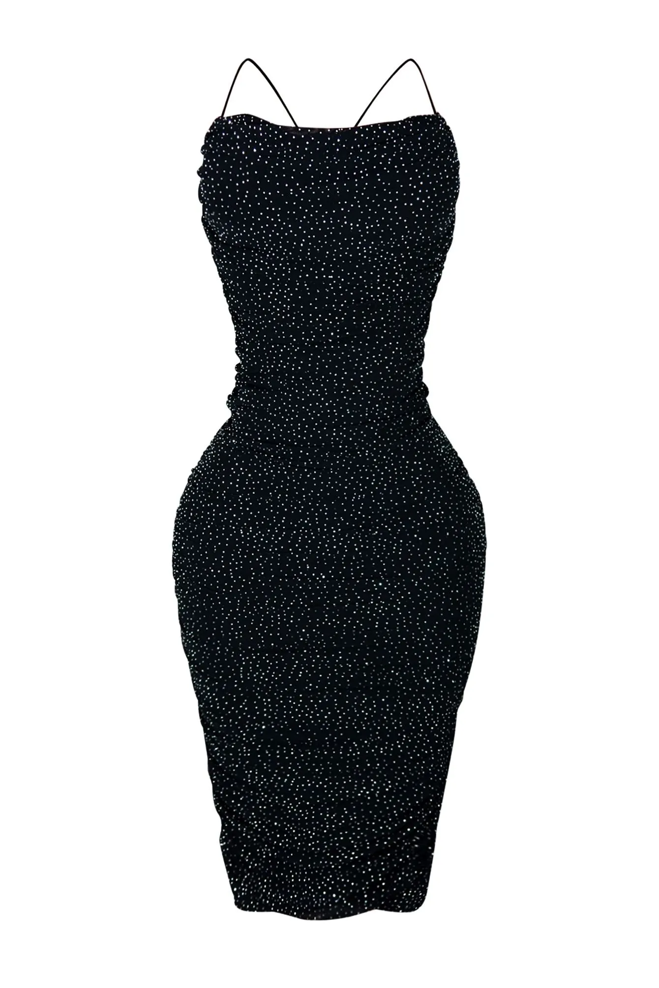 Gemma Rhinestone Mesh Ruched Dress