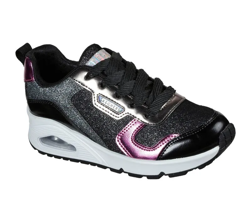 Girls Skechers Trainers Uno Metallic Remix Laced 310513L BKMT sale