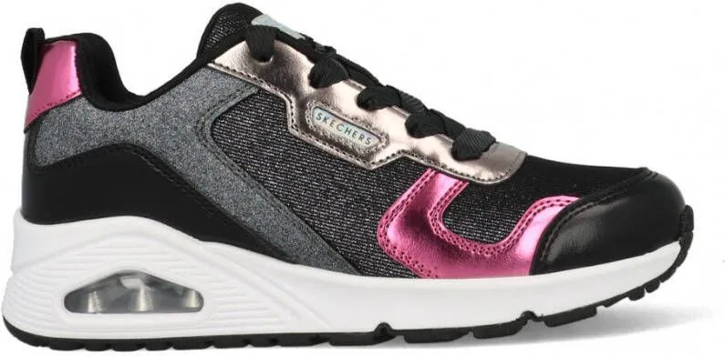 Girls Skechers Trainers Uno Metallic Remix Laced 310513L BKMT sale