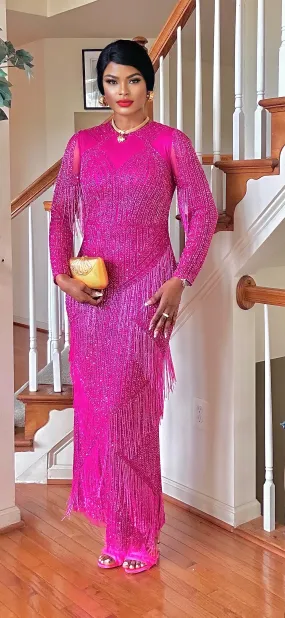 GLITZ /GLAM BEADED FRINGE DRESS(PINK)