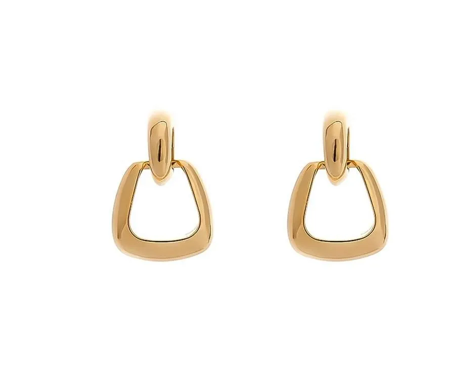 Golden Geometric D Design Drop Dangle Earring