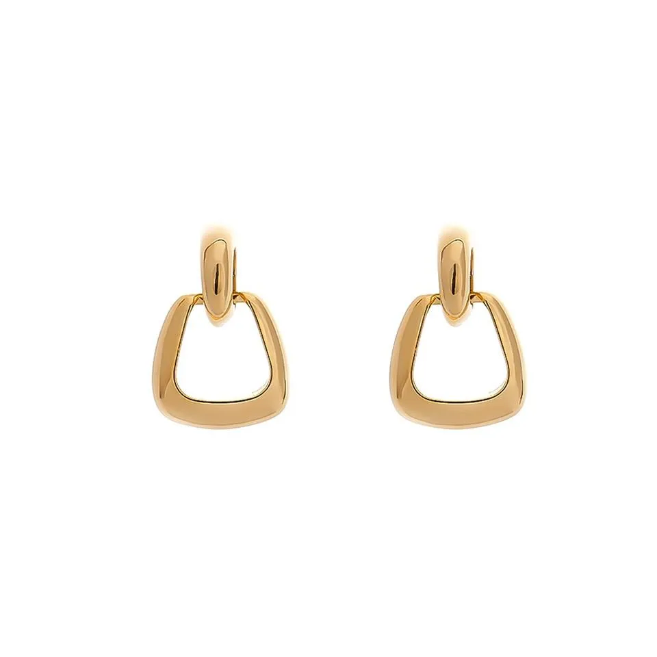 Golden Geometric D Design Drop Dangle Earring