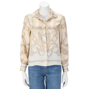 Hermes Beige Silk Cavalcadour Blouse FR 38