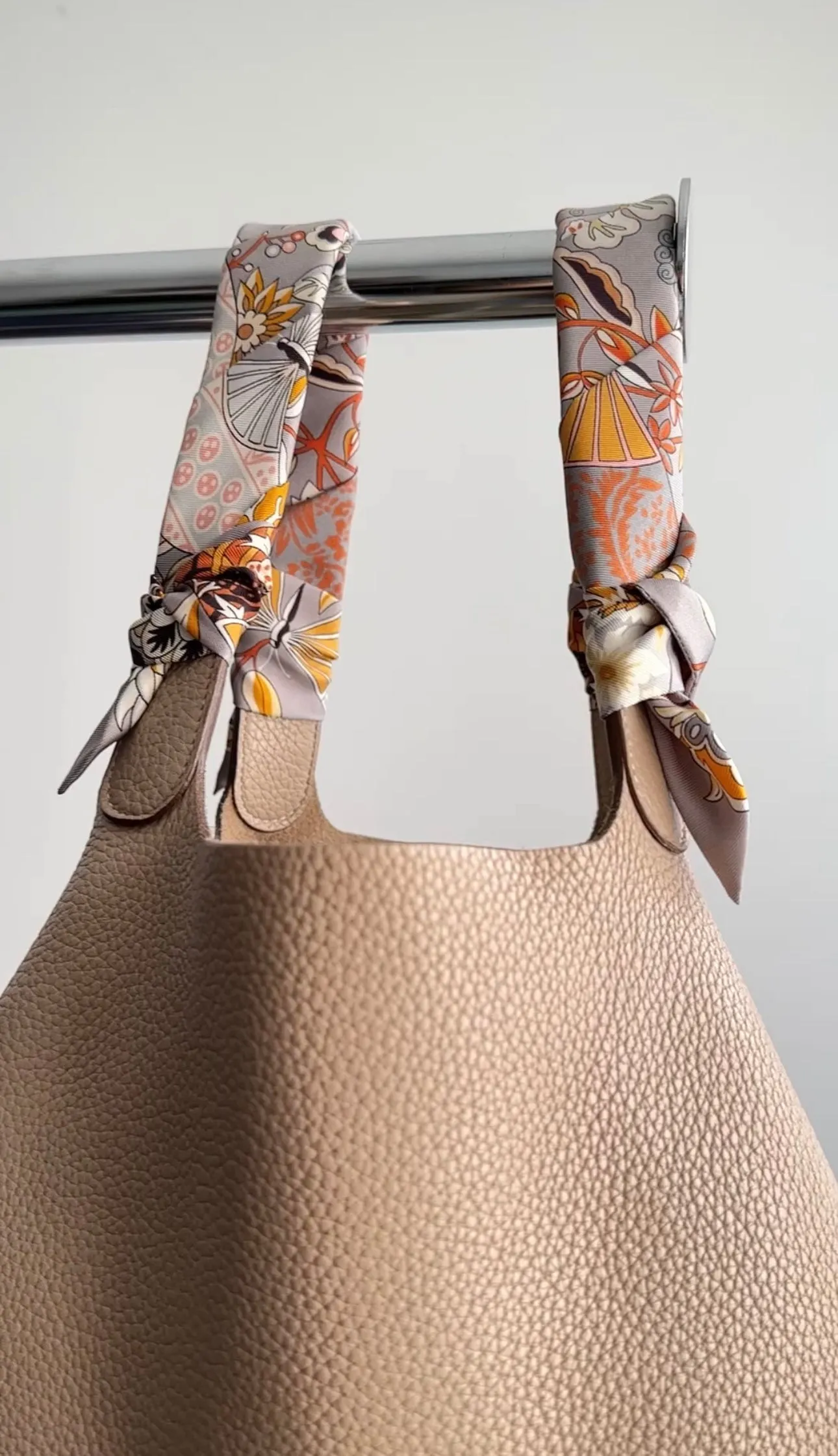 Hermes Grey and Orange Floral Twilly Set x 2pcs