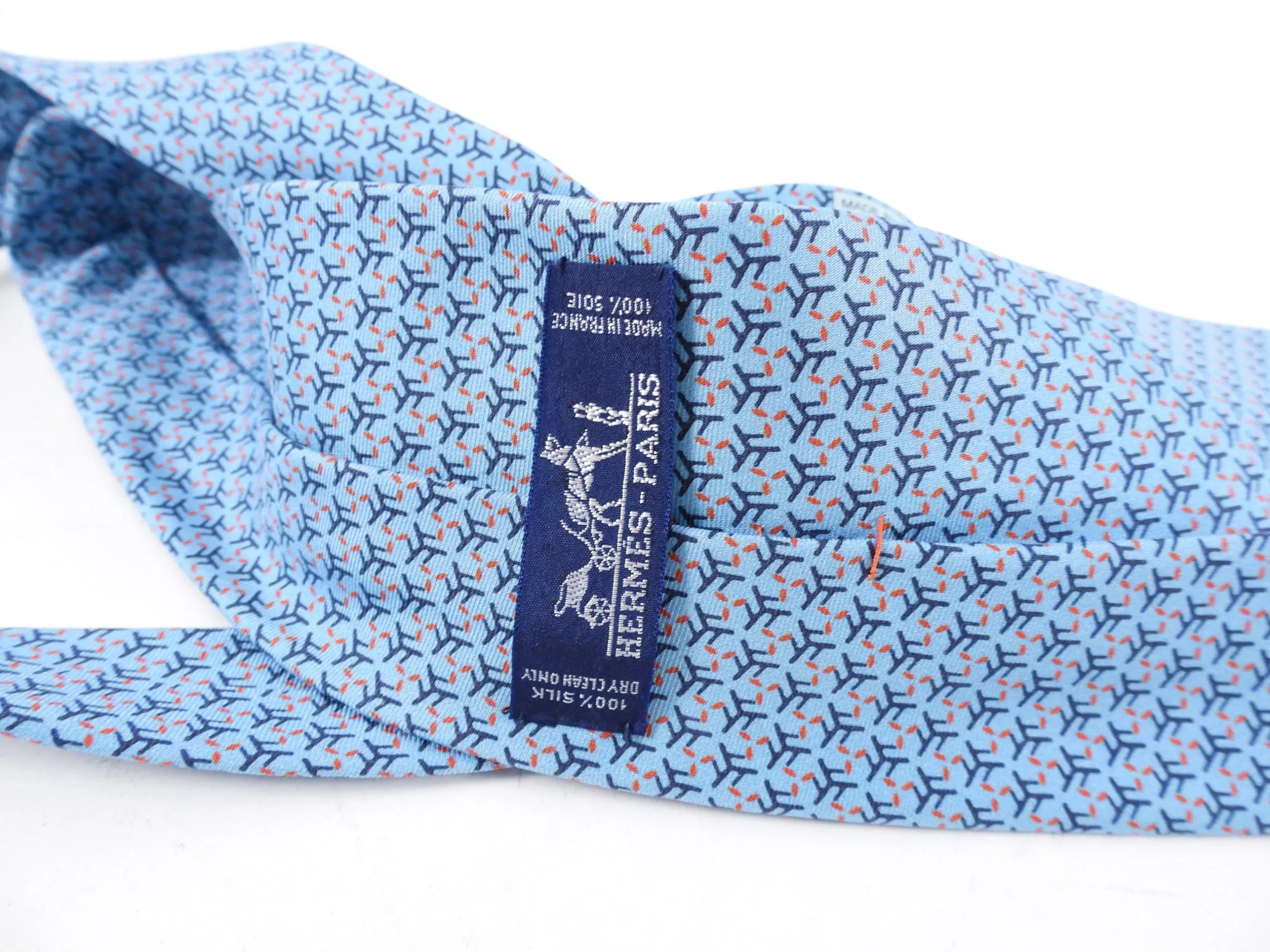 Hermes Light Blue Silk Pattern Tie