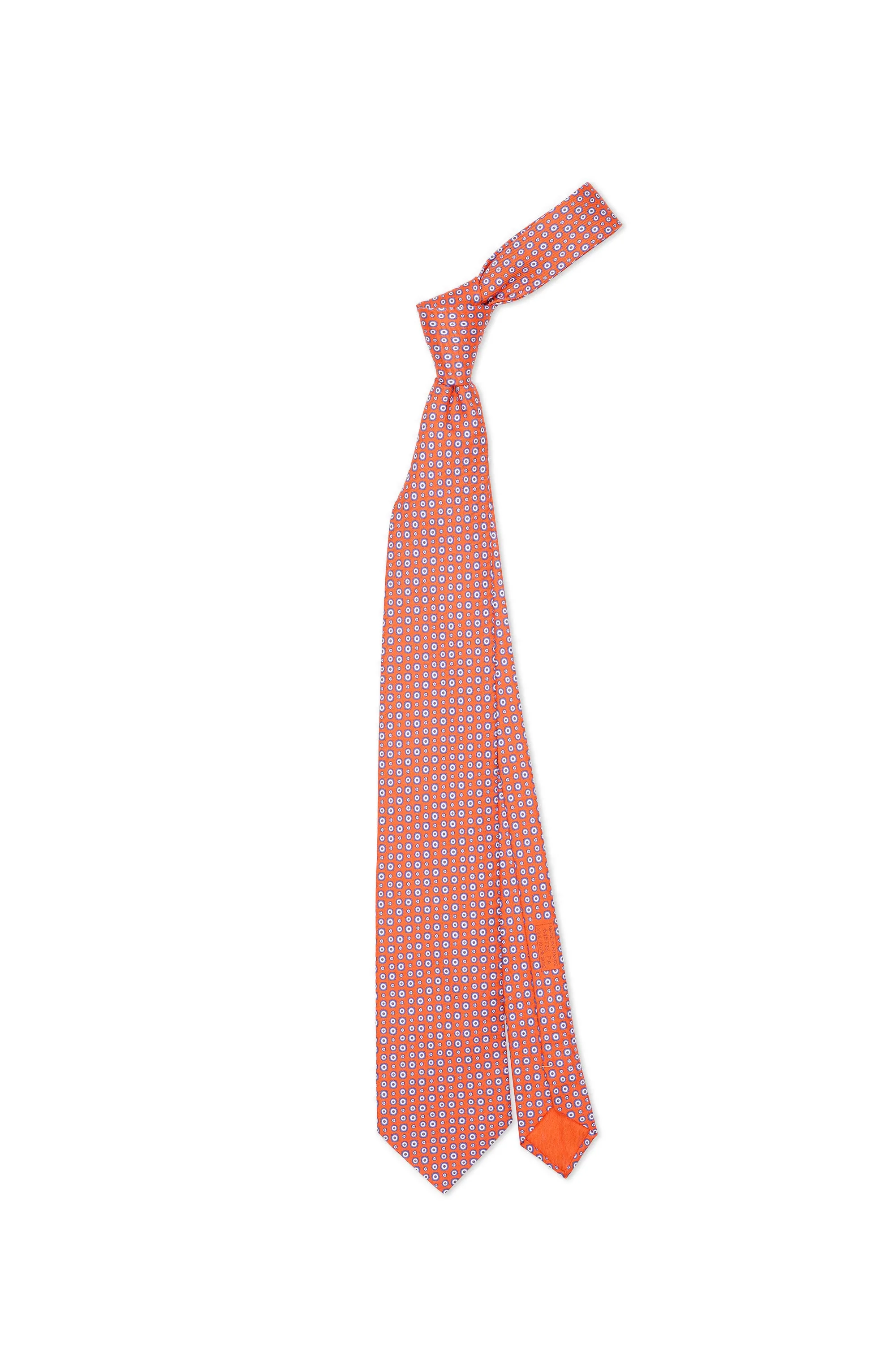 Hermes Orange with Blue/White Pattern Silk Tie