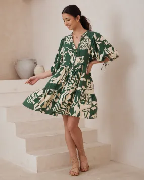 Jayla Dress - Bottle Green Print