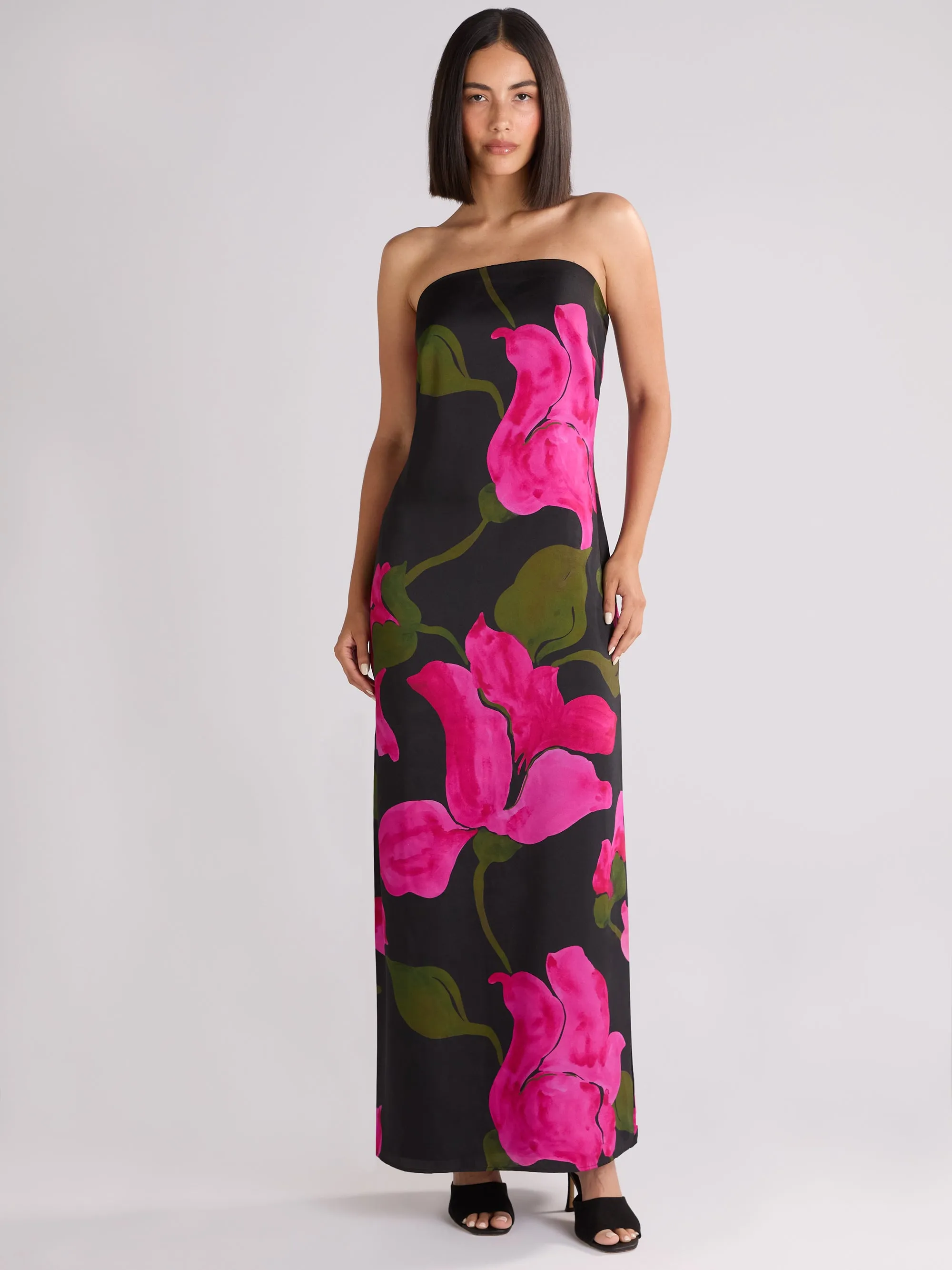 Kira Pink Floral Satin Bandeau Dress