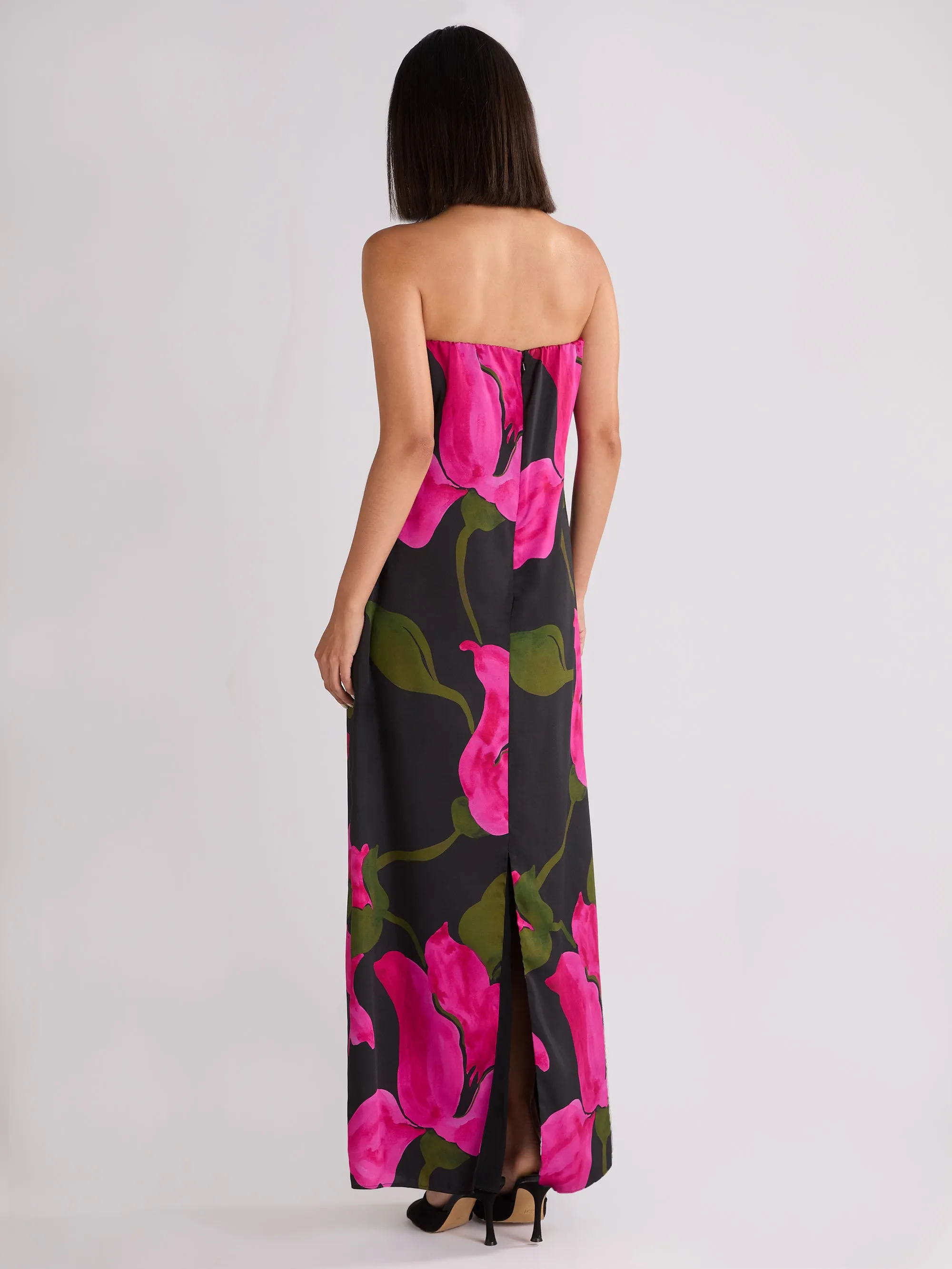 Kira Pink Floral Satin Bandeau Dress