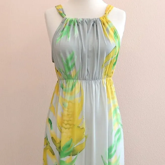 Maui Hawaiian Artist Design Fabric Halter Summer Dress, Yellow