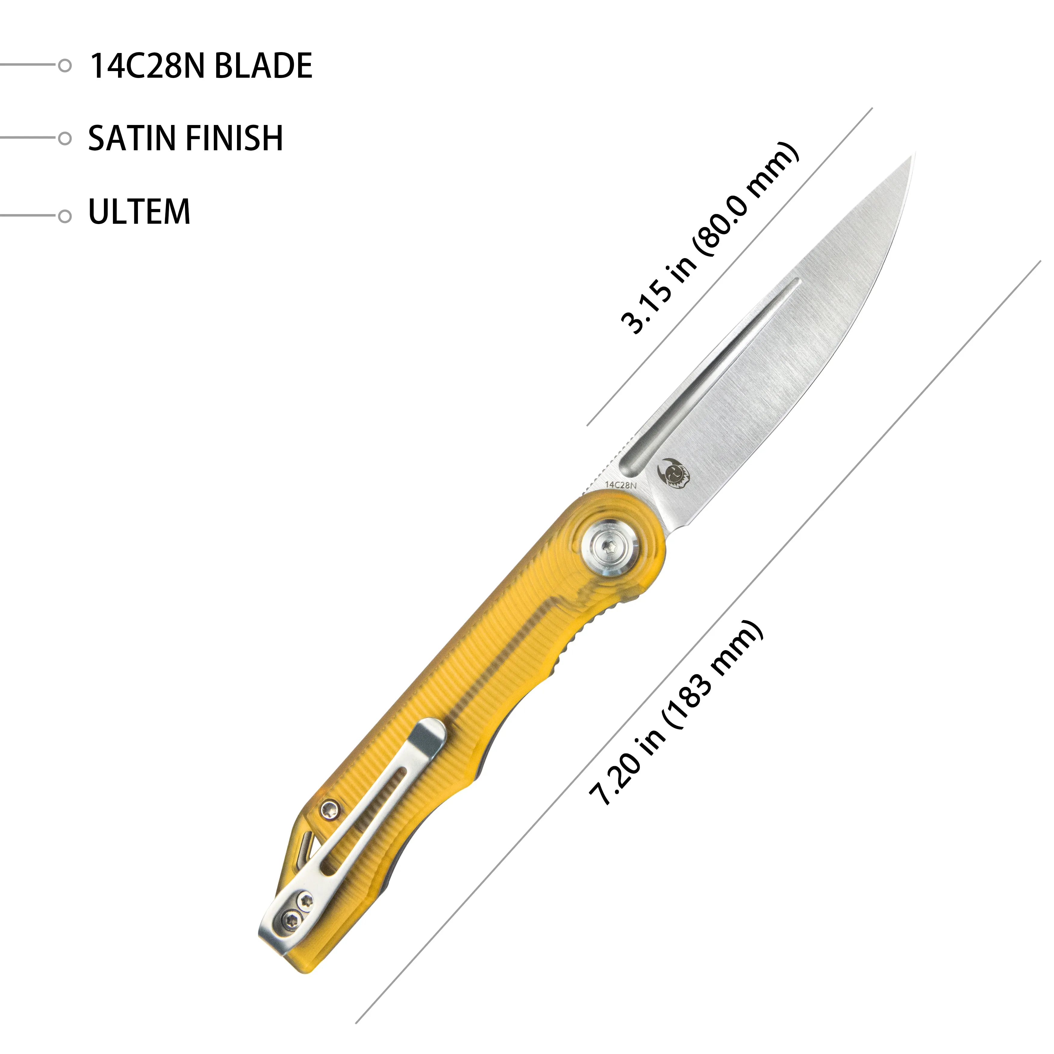 Mizo Liner Lock Front Flipper Folding Knife Ultem Handle 3.15 Satin 14C28N KU2101G