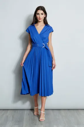 Mock Wrap Pleated Shirt Dress