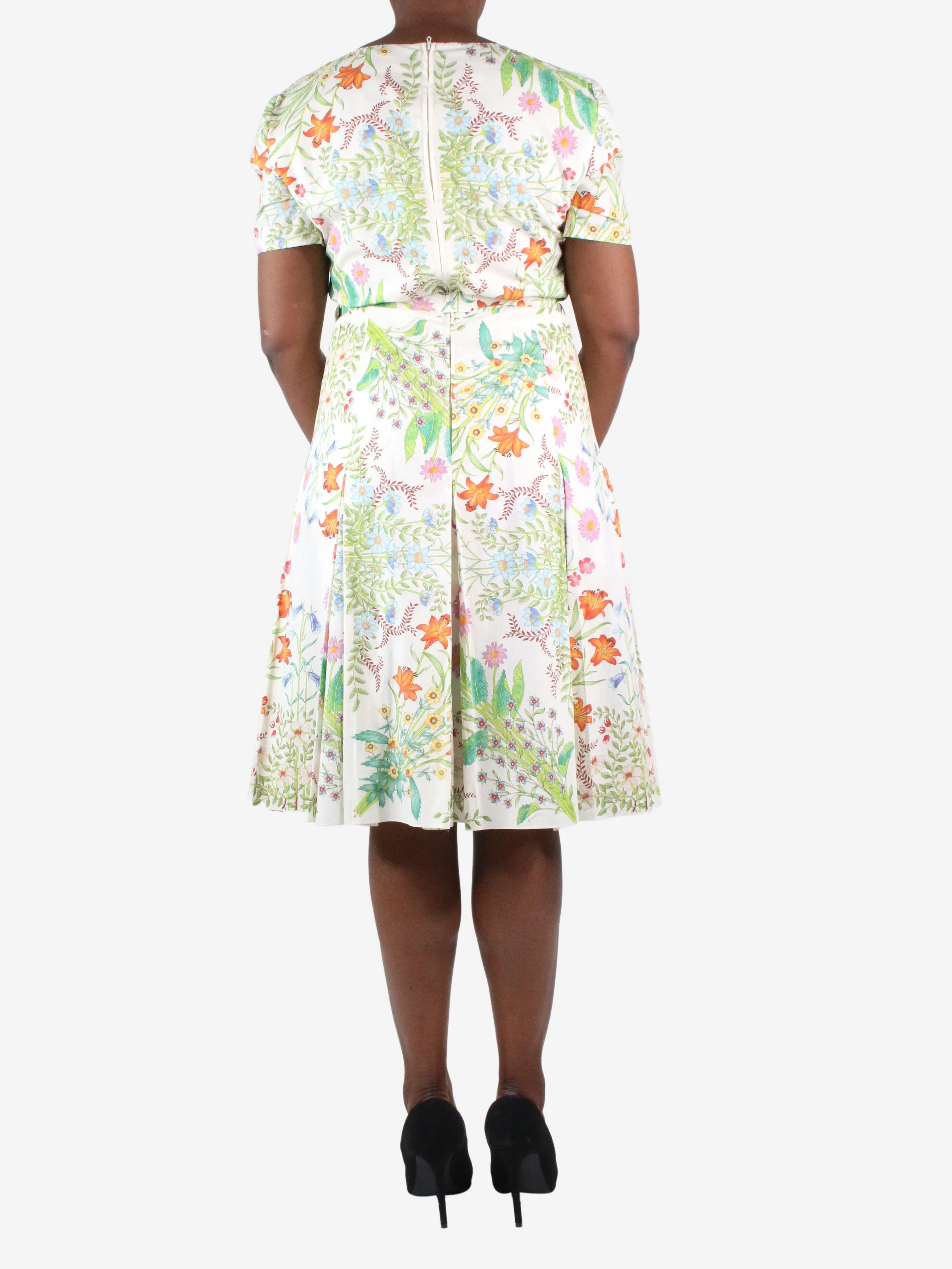 Multi round-neckline midi floral dress - size UK 14