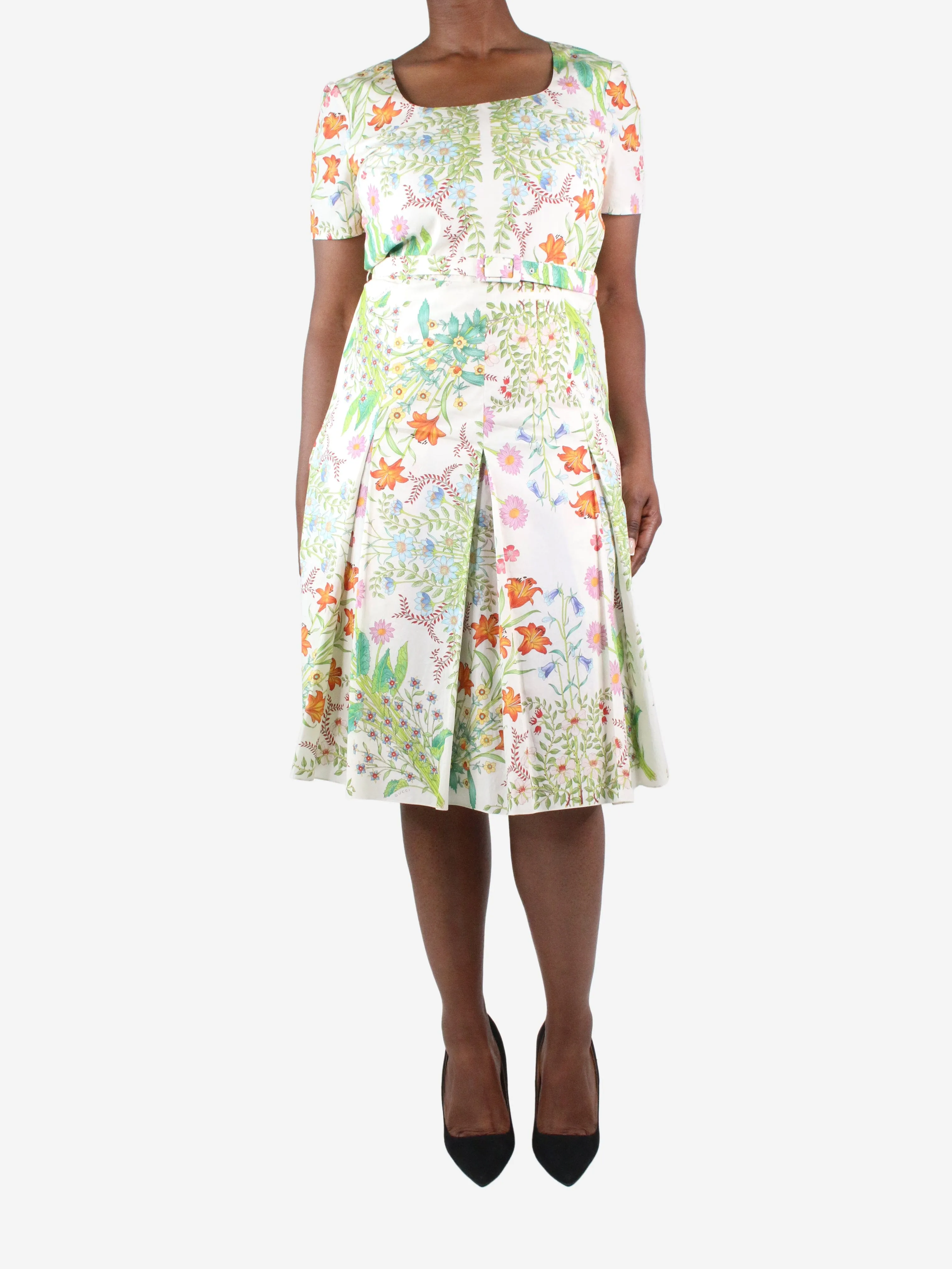 Multi round-neckline midi floral dress - size UK 14