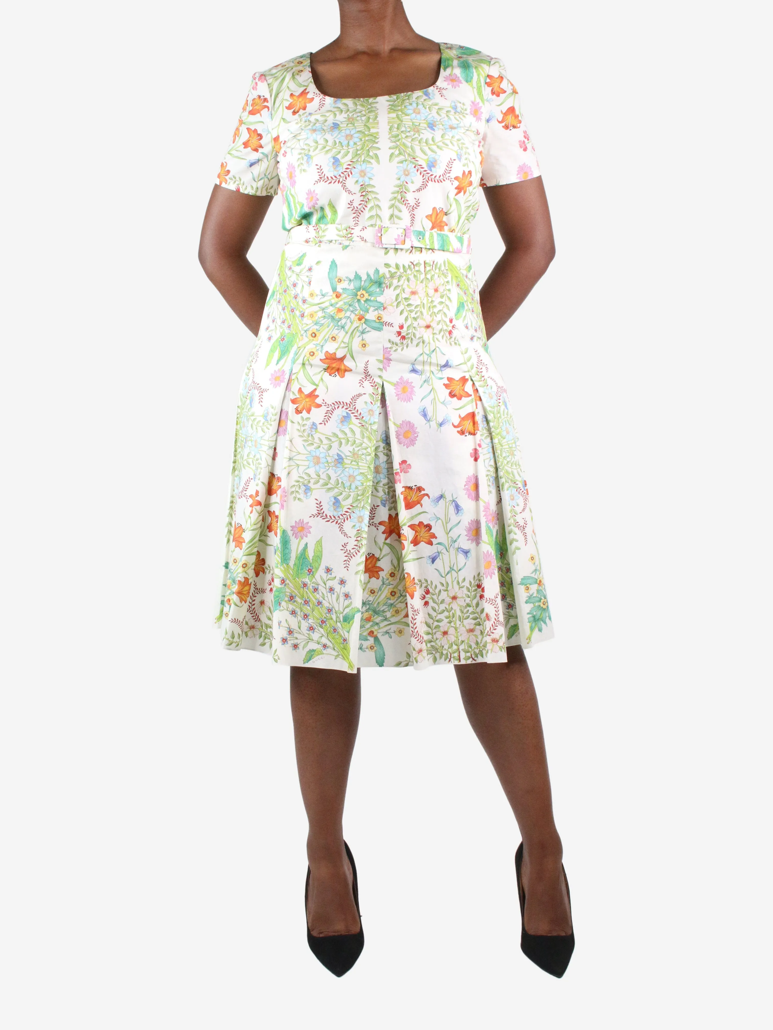 Multi round-neckline midi floral dress - size UK 14