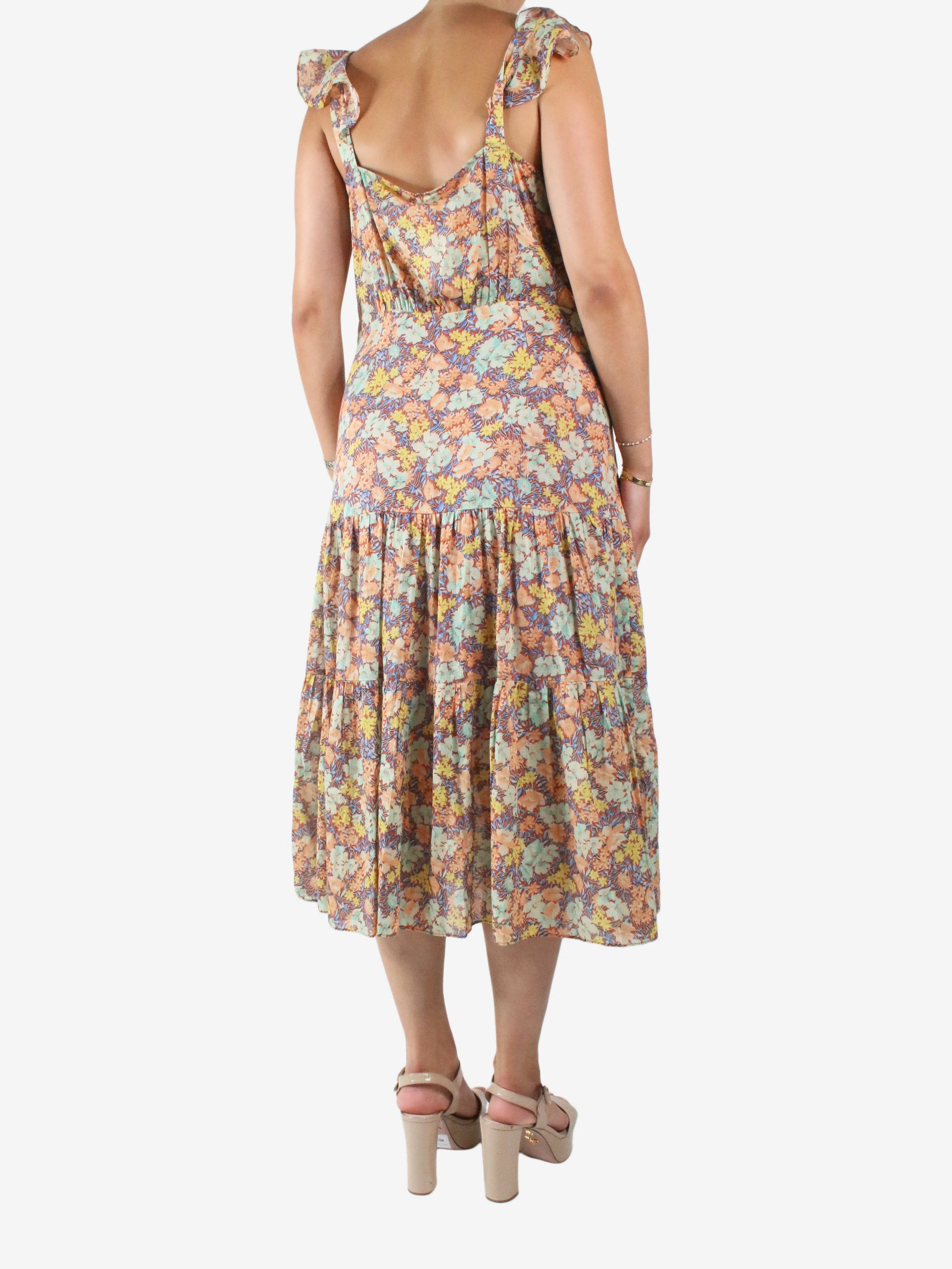 Multicolour sleeveless floral midi dress - size UK 10