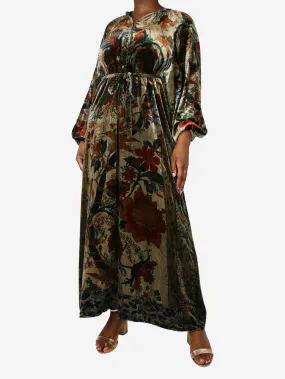 Stunning Size L Multicolored Floral-Print Velvet Midi Dress