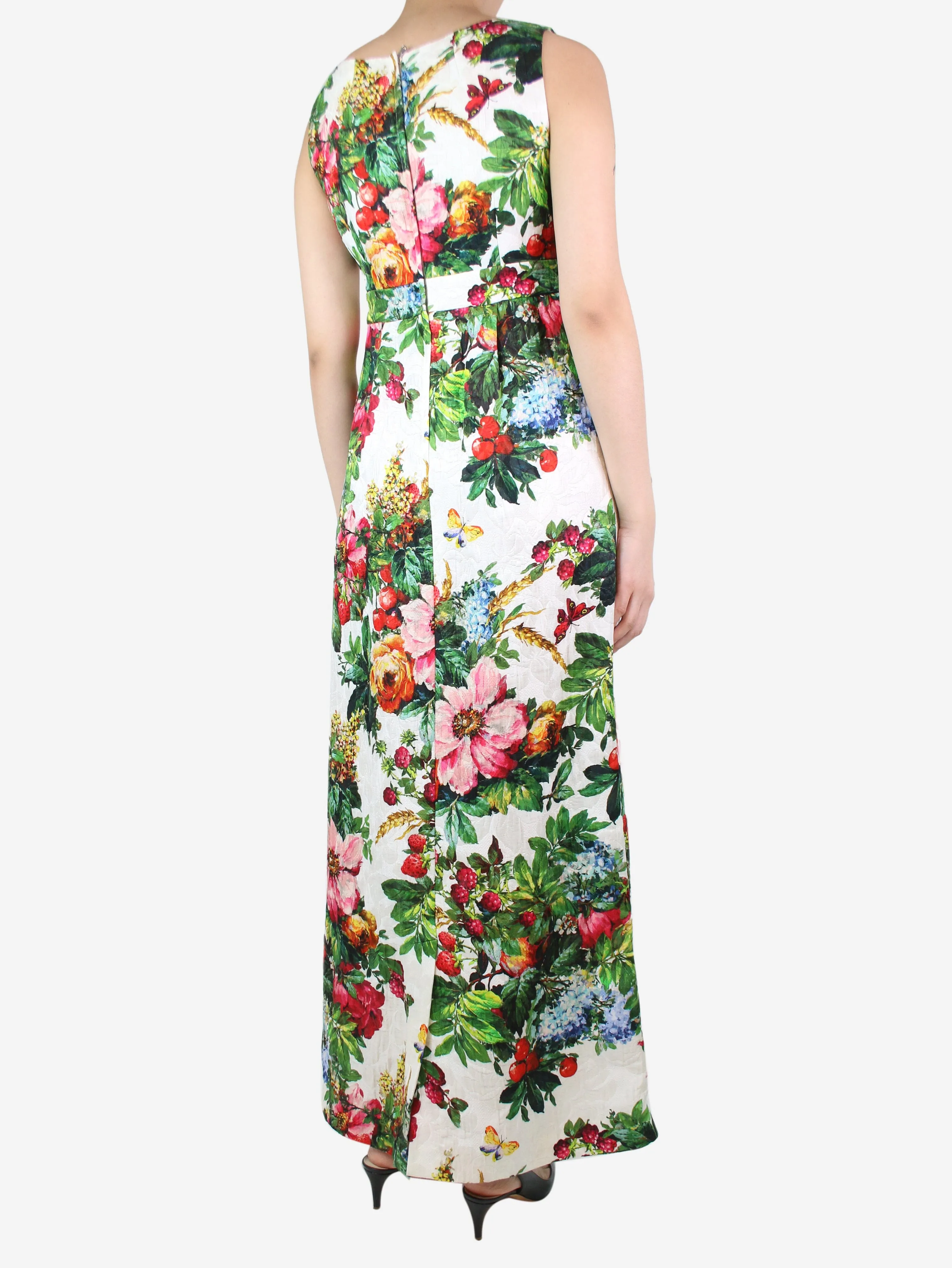 Multicoloured sleeveless floral printed dress - size UK 8