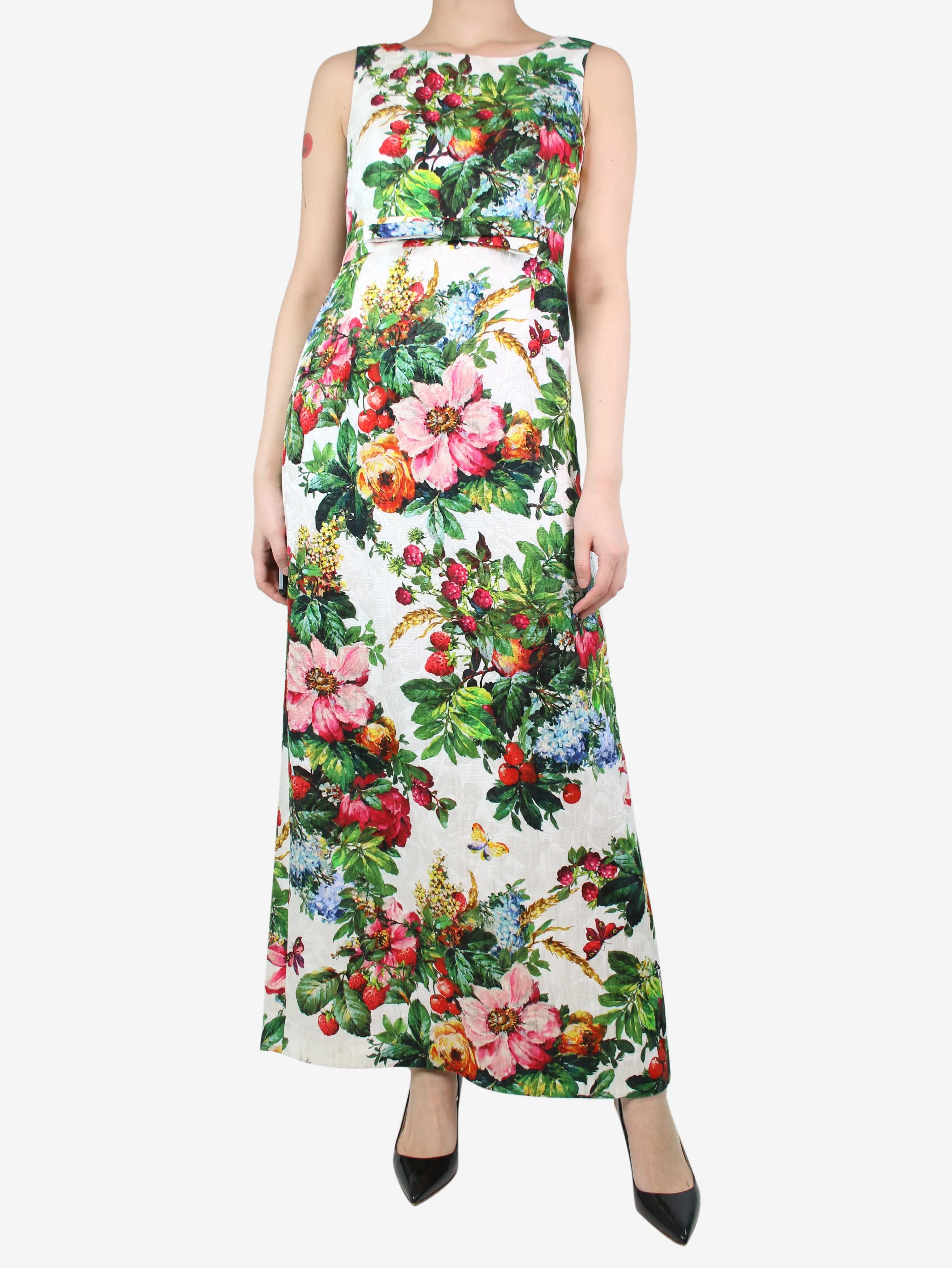 Multicoloured sleeveless floral printed dress - size UK 8