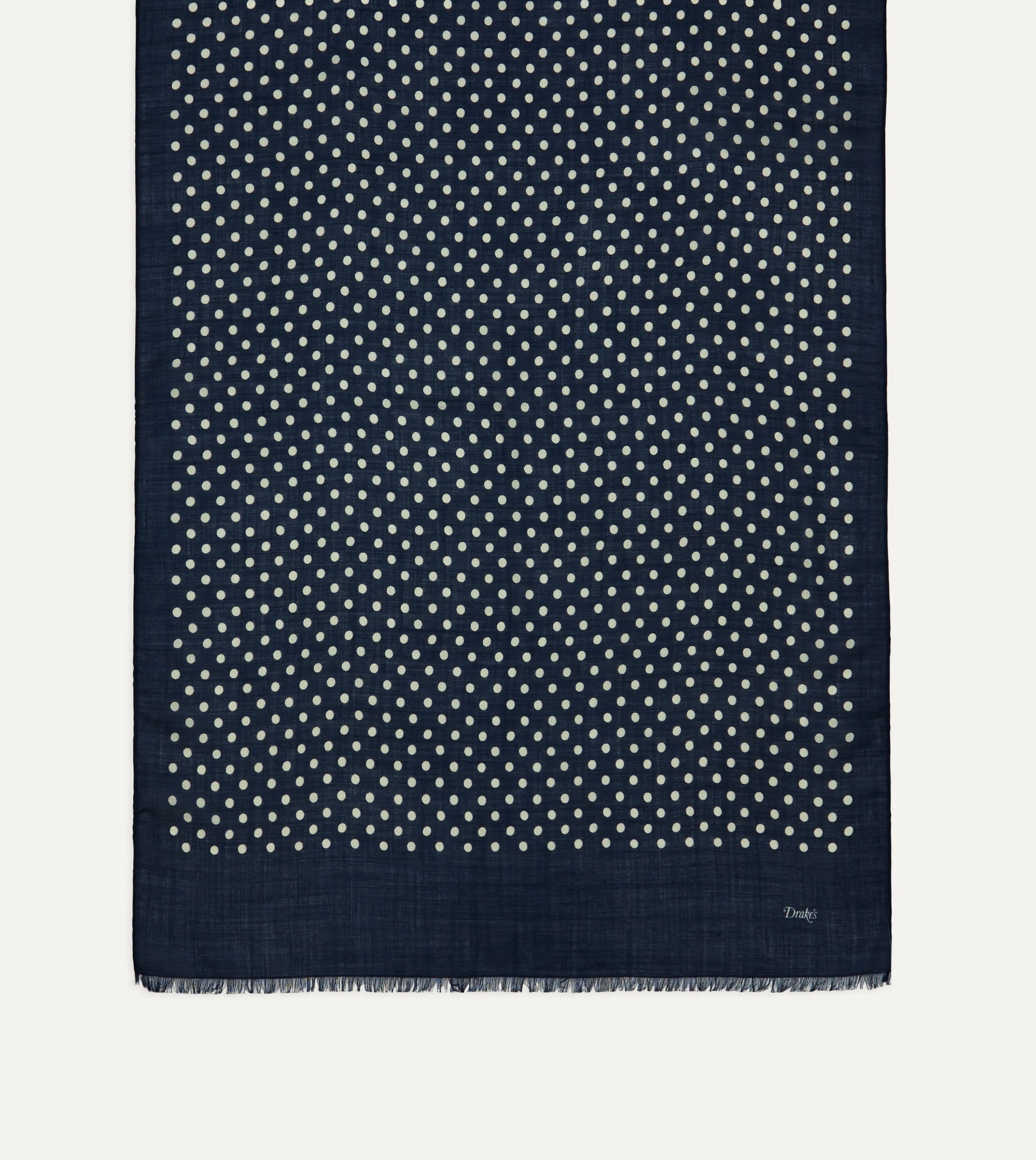 Navy Hand-Drawn Polka Dot Wool-Silk Scarf