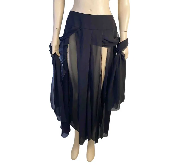 NWT Chanel 00S, 2000 Summer black long chiffon skirt FR 40