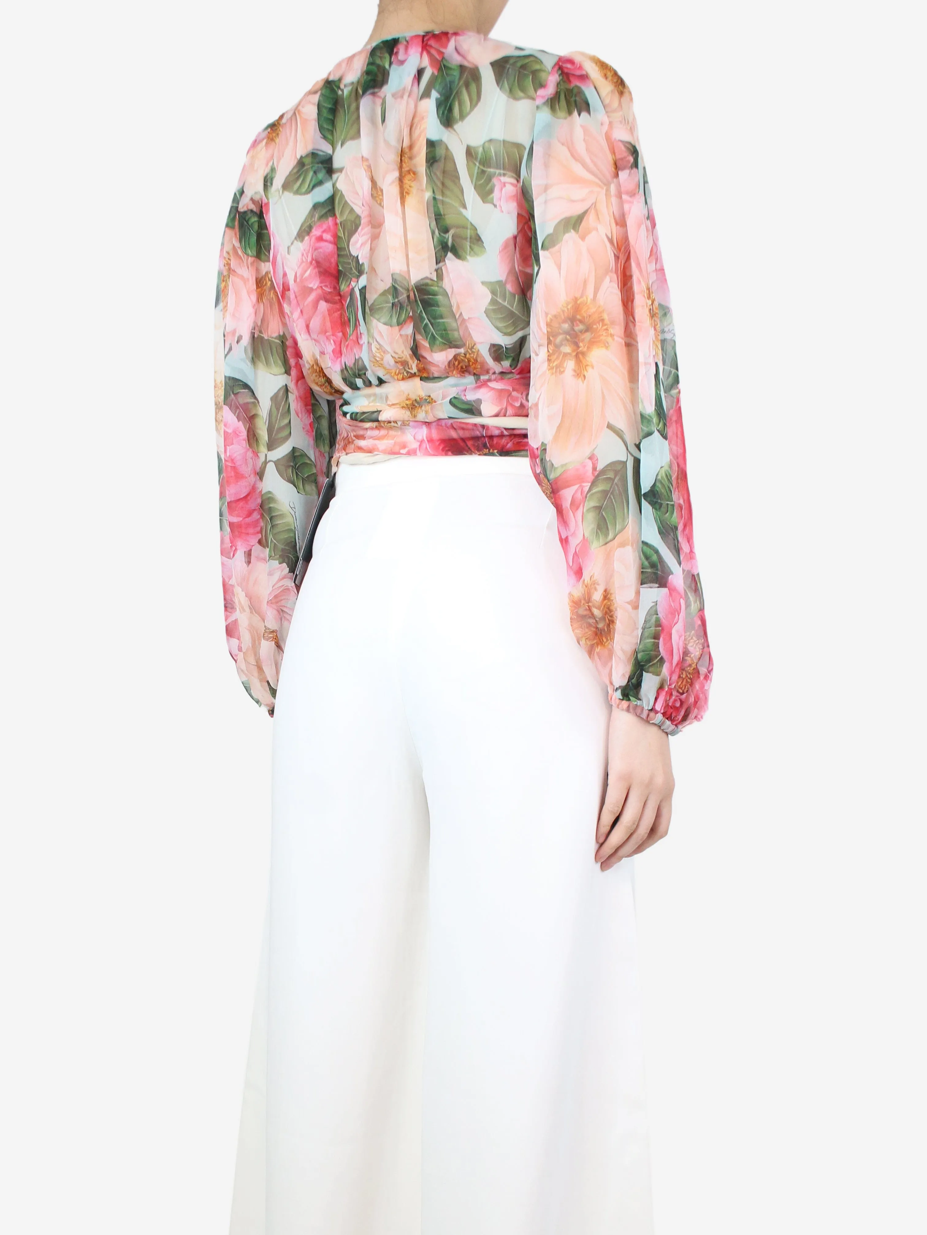 Pink floral wrap top - size UK 4