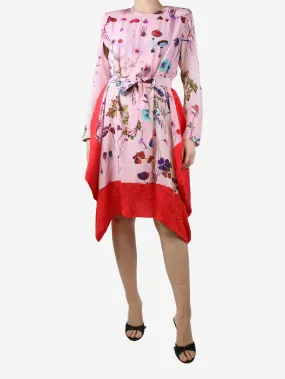 Pink silk printed dress - size UK 8