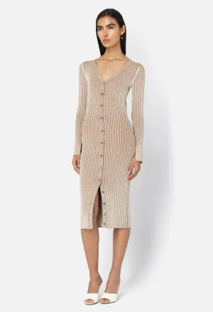 Piper Silk Rib Button Dress / Mocha