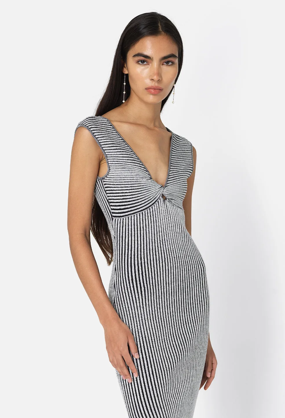 Piper Silk Rib Twist Dress / Charcoal