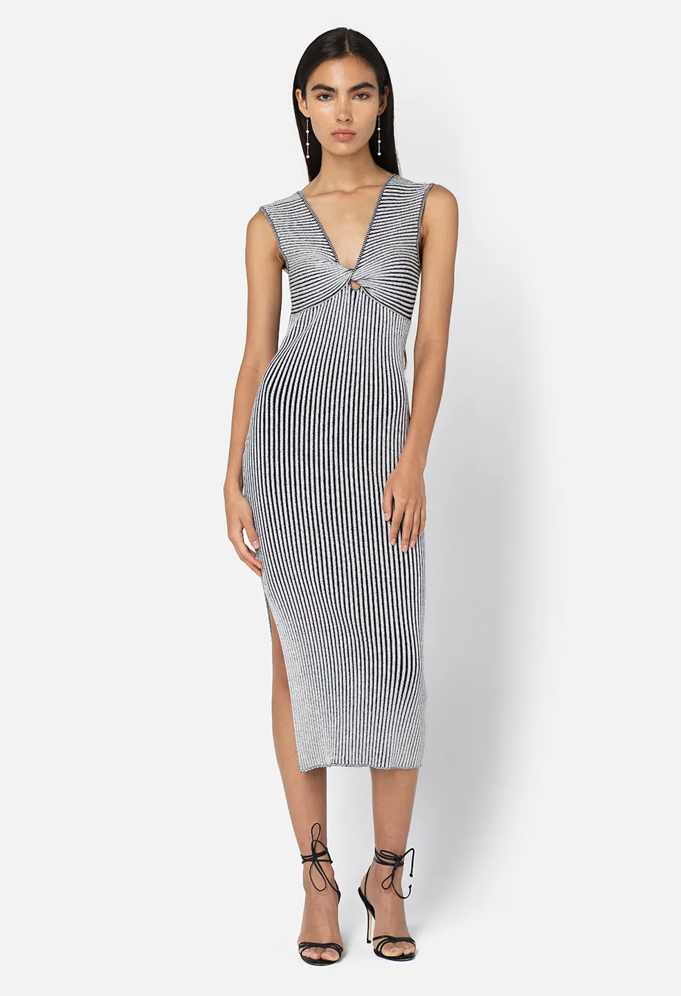 Piper Silk Rib Twist Dress / Charcoal