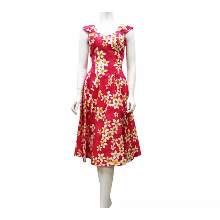 Plumeria Shower Cotton Sun Dress | Red, Pink