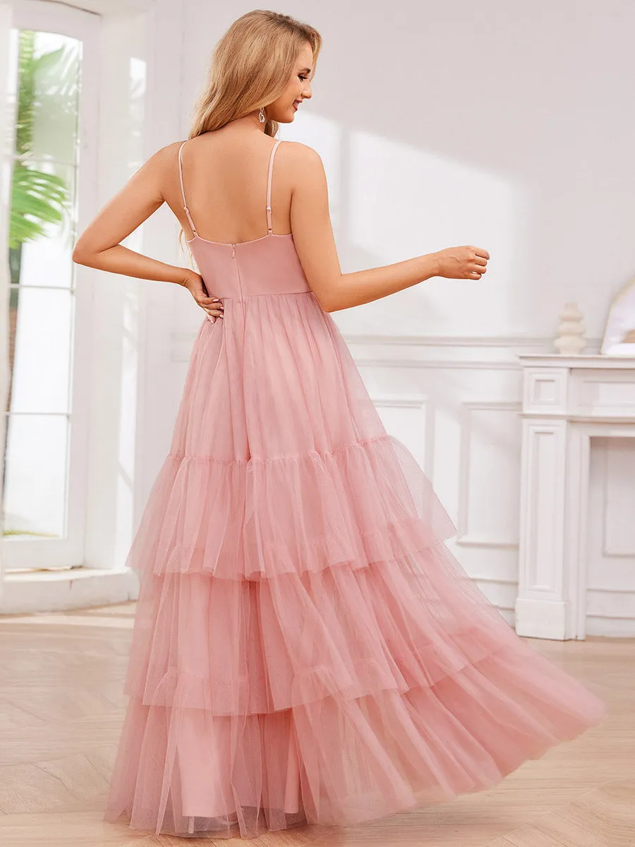 Romantic Spaghetti Straps Sweetheart Neckline See-Through A-Line Layered Tulle Dress