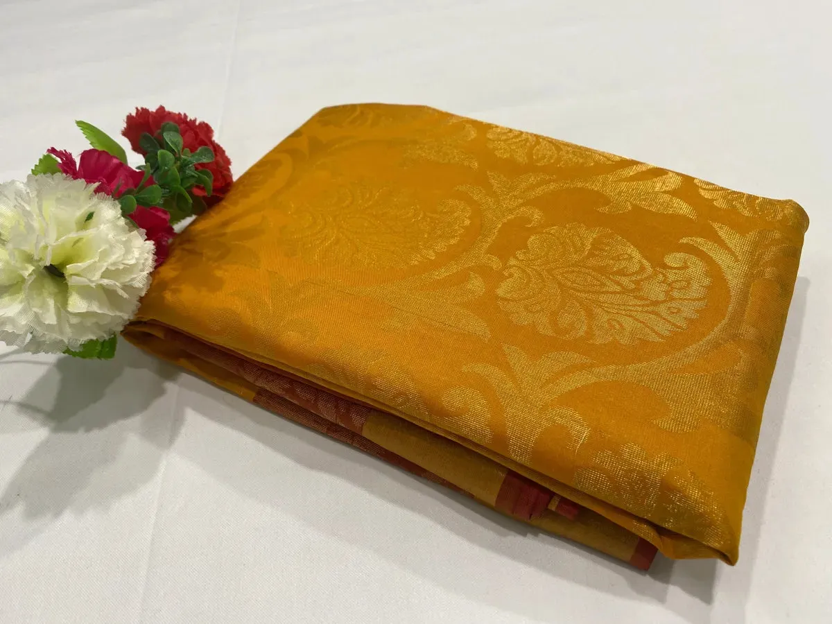 Royal Pure Kanjeevaram Brocade Yellow Floral Wedding Silk Saree - SILKMARK CERTIFIED