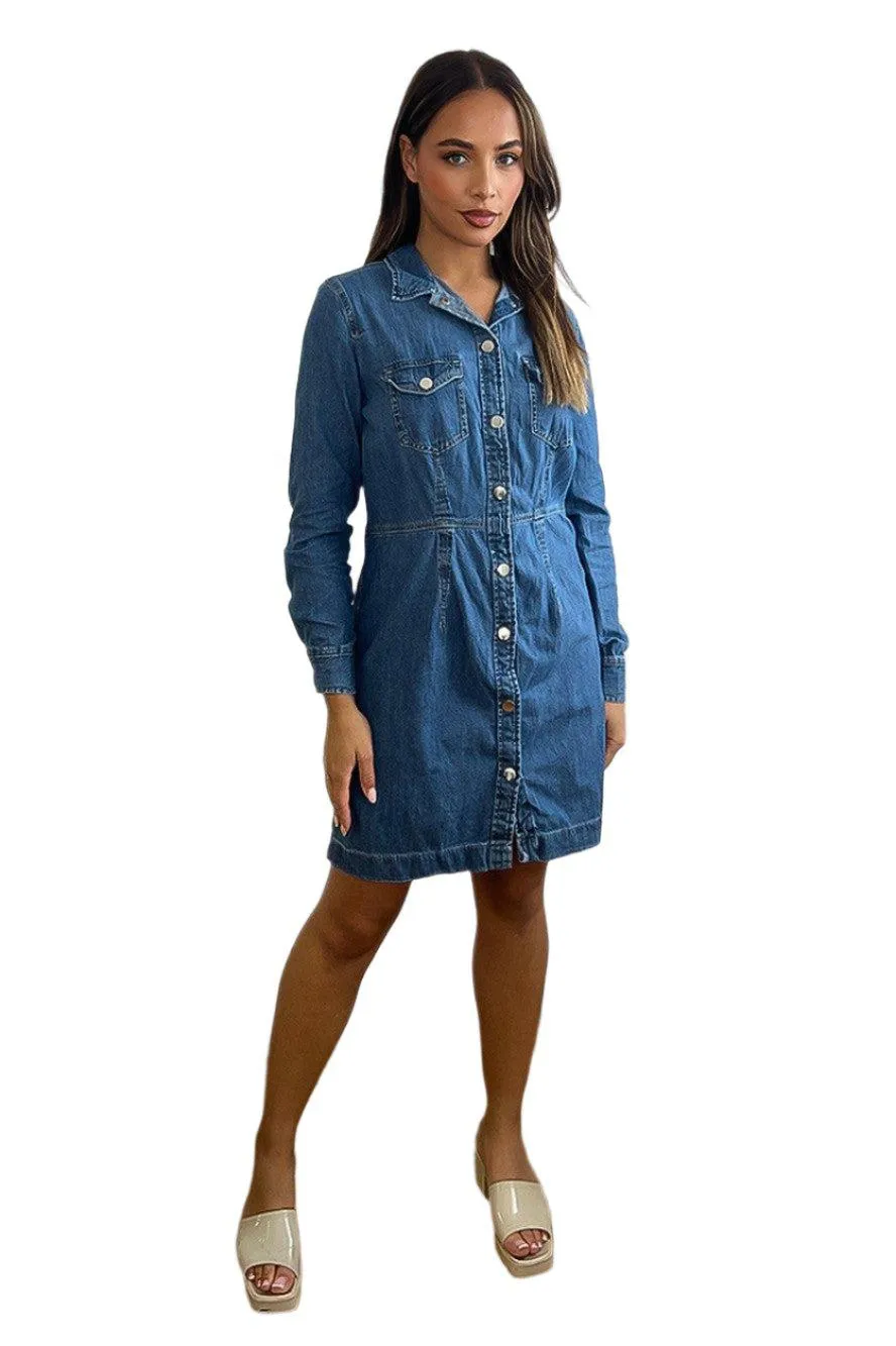 Silver Hardware 100% Cotton Denim Smart Dress