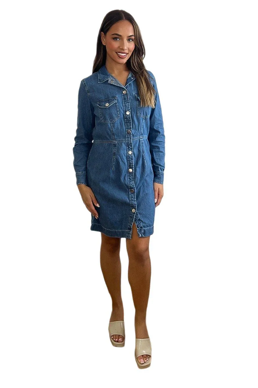 Silver Hardware 100% Cotton Denim Smart Dress