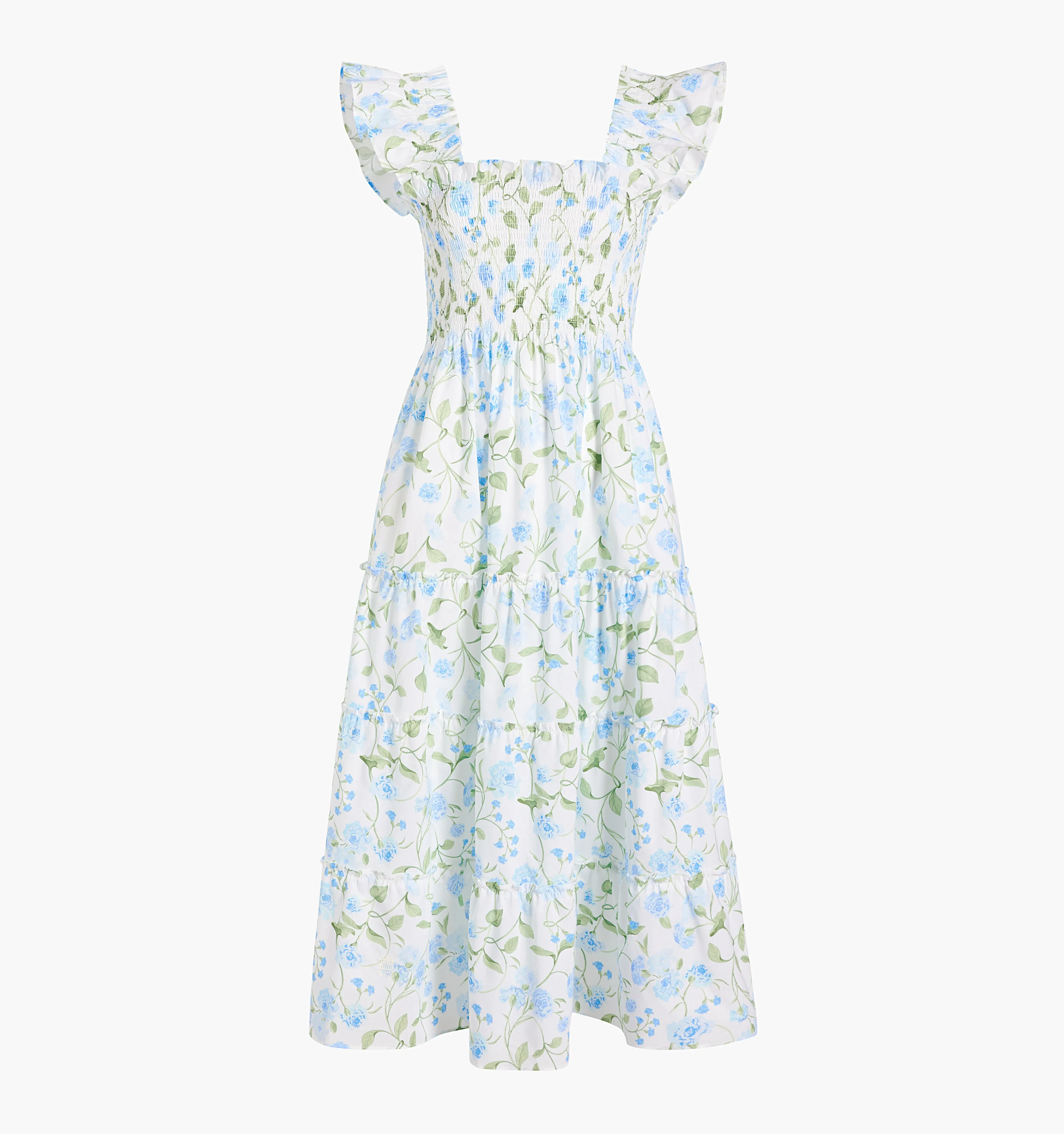 The Ellie Nap Dress - Blue Peony Bouquet Cotton