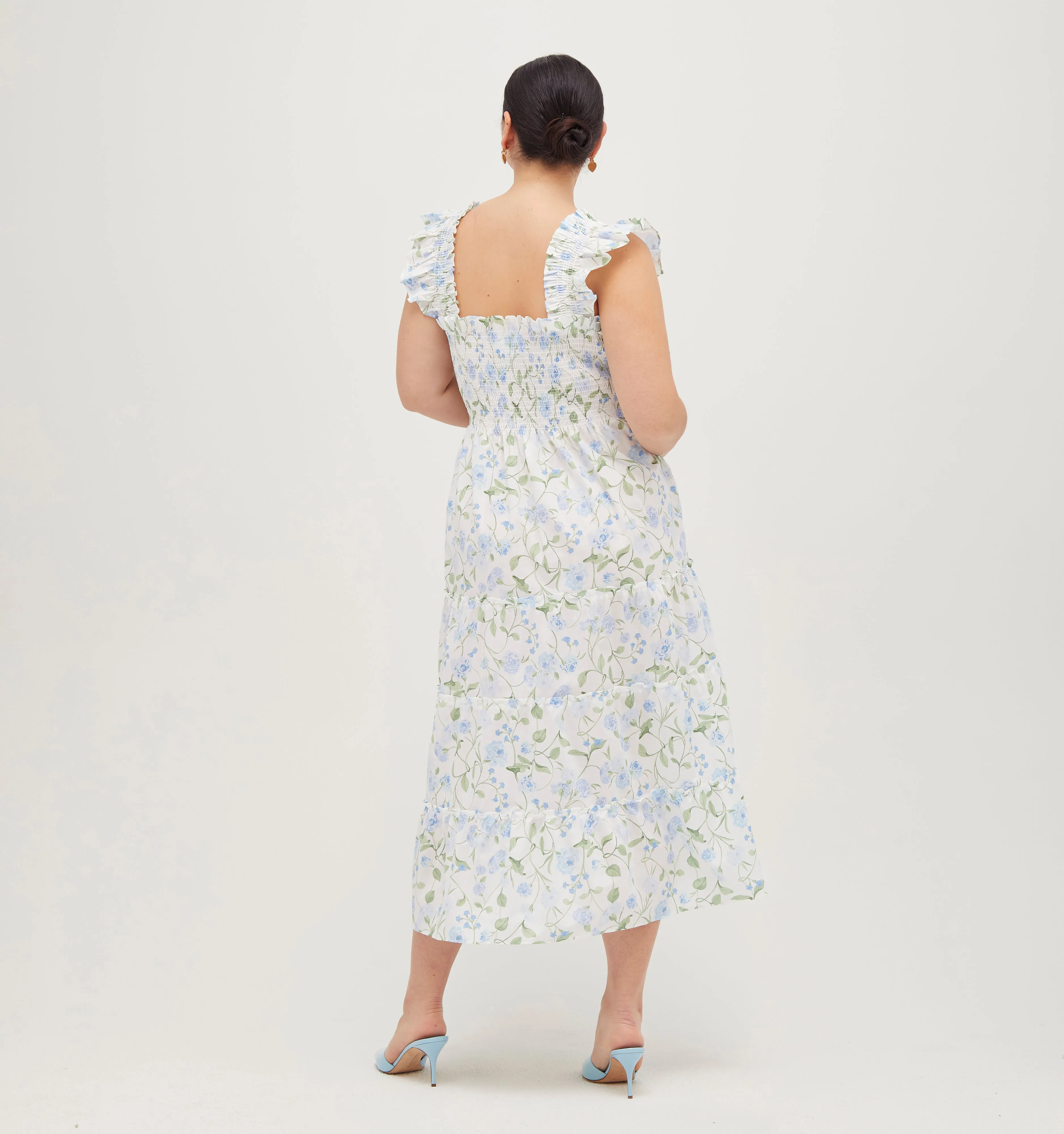 The Ellie Nap Dress - Blue Peony Bouquet Cotton