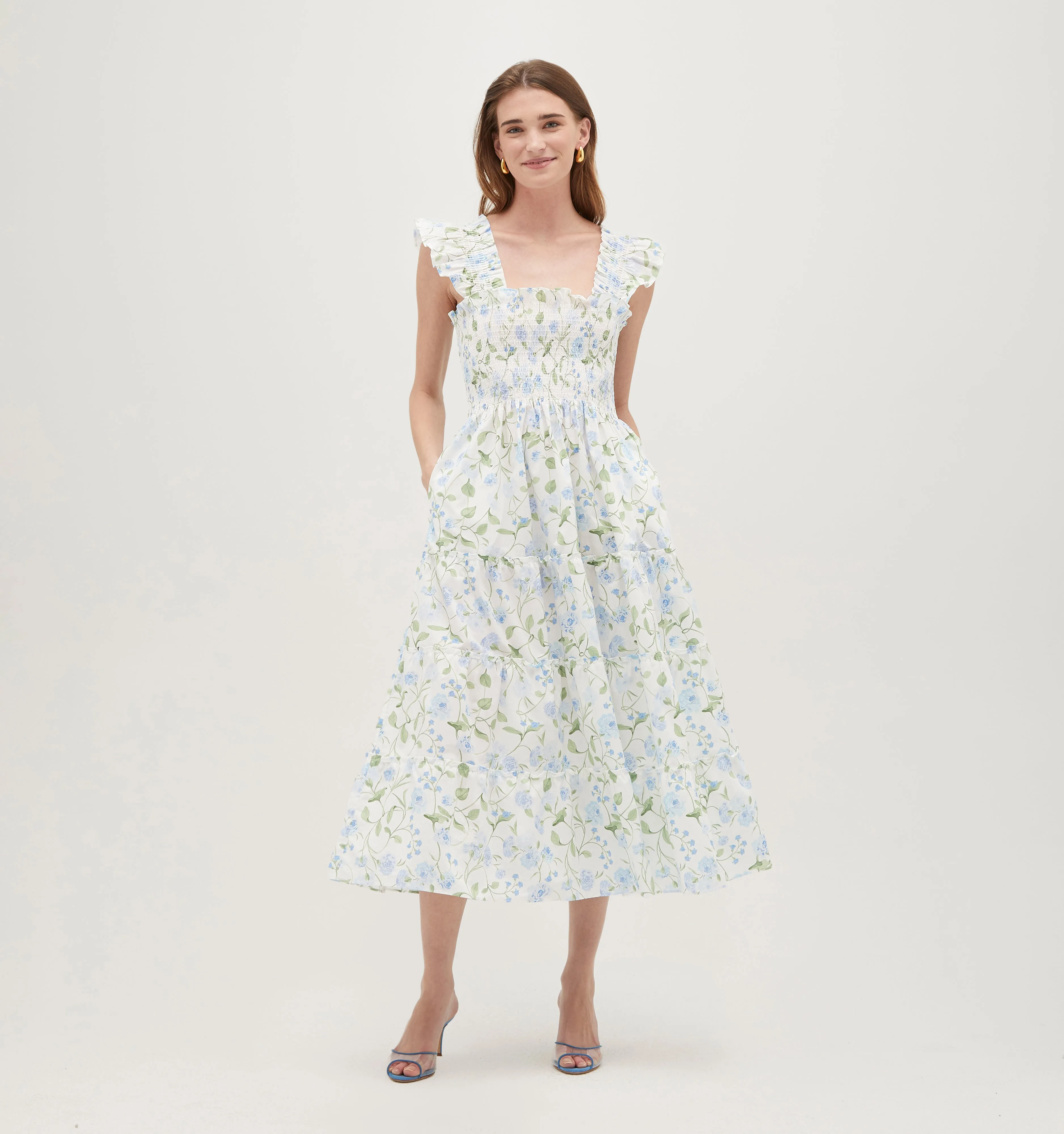 The Ellie Nap Dress - Blue Peony Bouquet Cotton