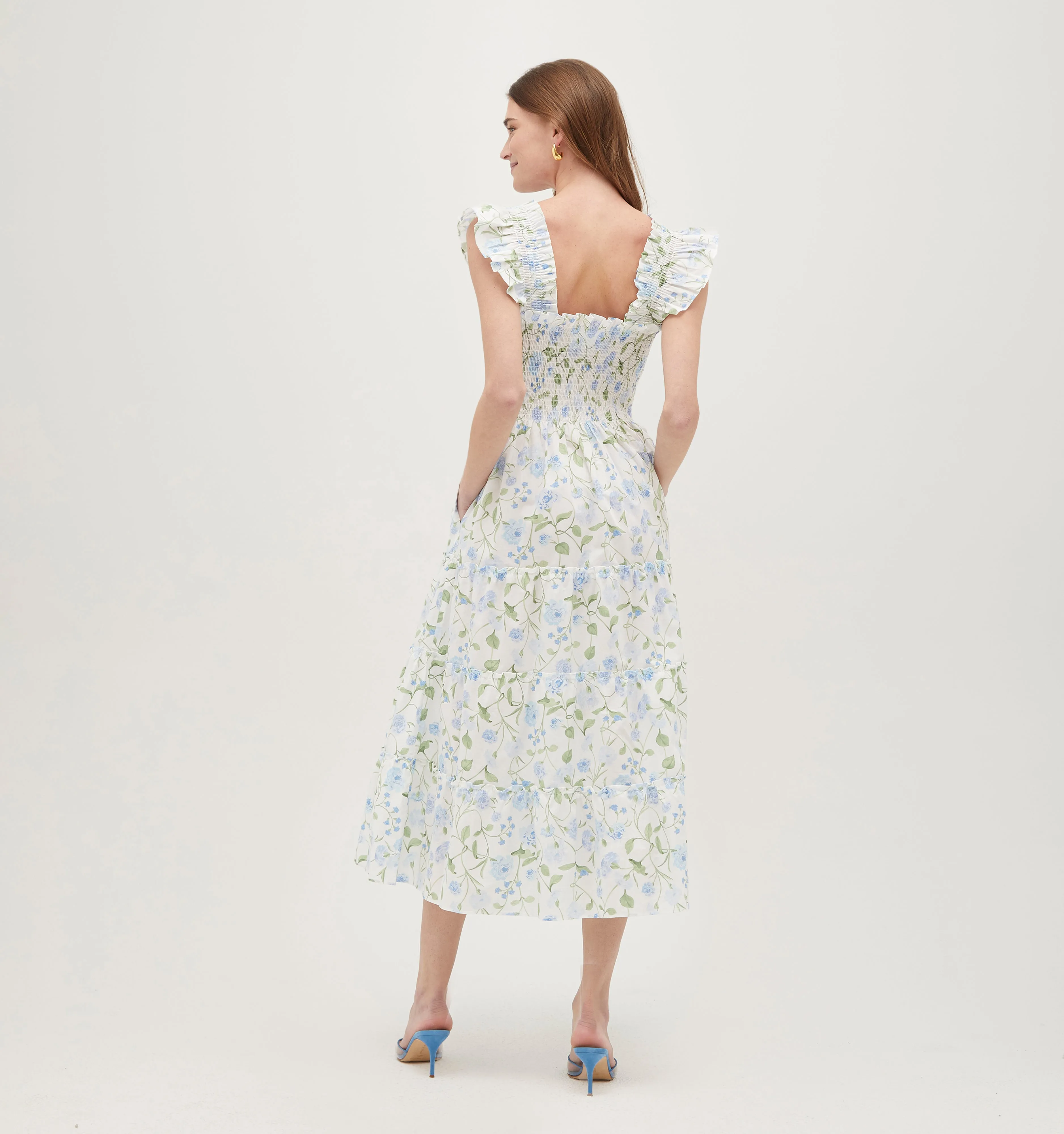 The Ellie Nap Dress - Blue Peony Bouquet Cotton