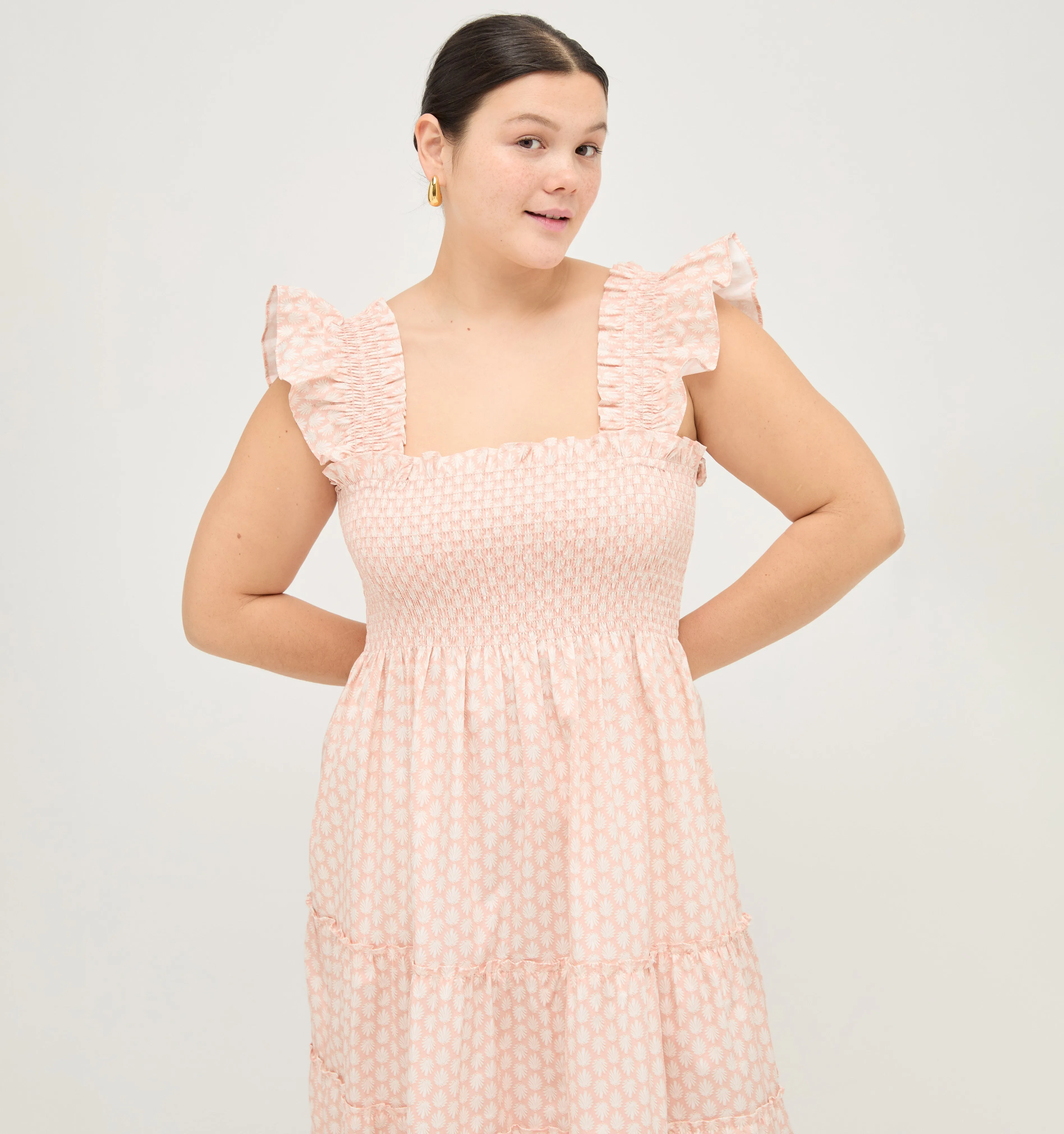 The Ellie Nap Dress - Coral Baroque Shell Cotton Sateen