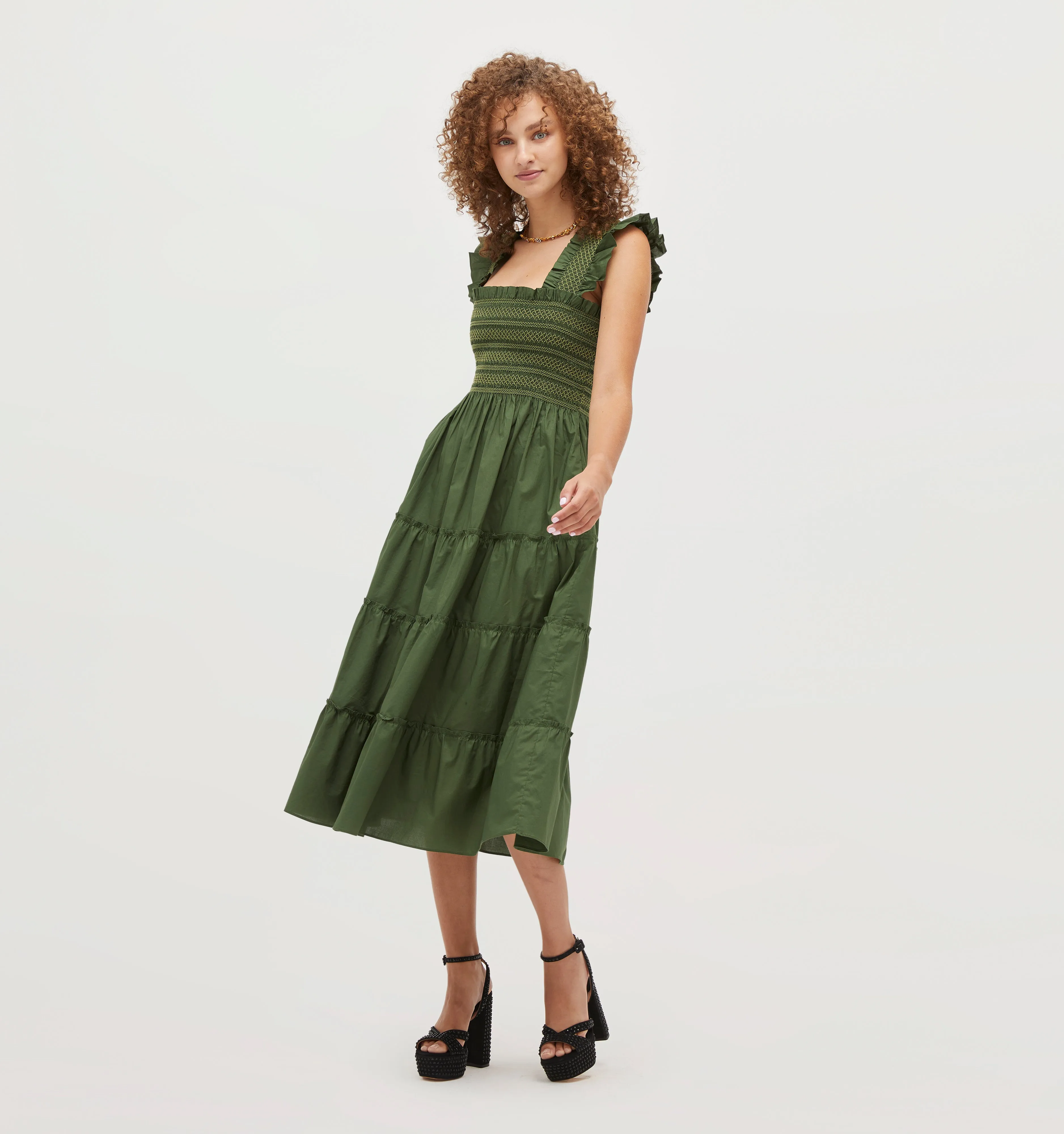 The Ellie Nap Dress - Leaf Green Cotton