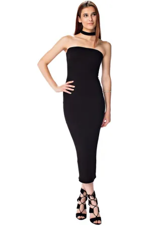 THE MYSTYLEMODE BLACK DOUBLE LINED STRAPLESS MIDI DRESS