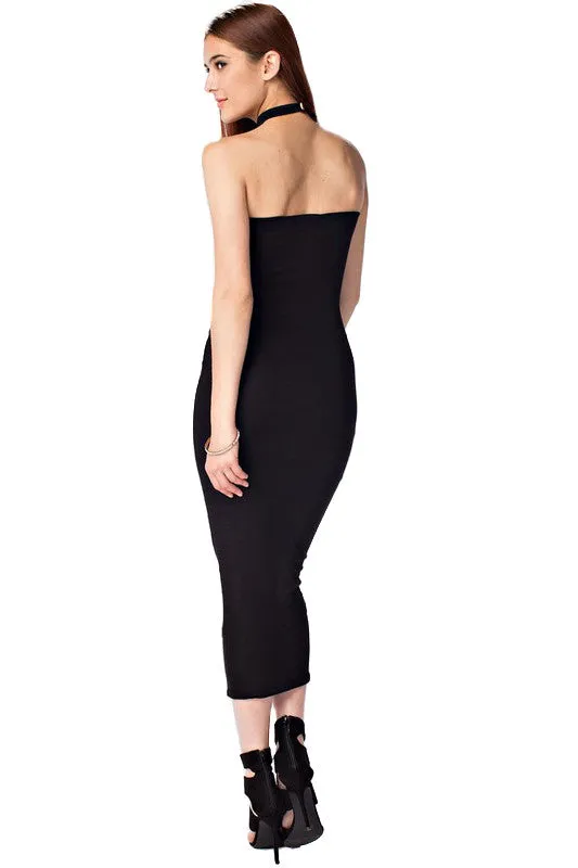 THE MYSTYLEMODE BLACK DOUBLE LINED STRAPLESS MIDI DRESS