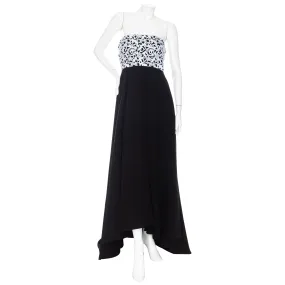 Vintage Black and White Lace Silk Crêpe Strapless Gown